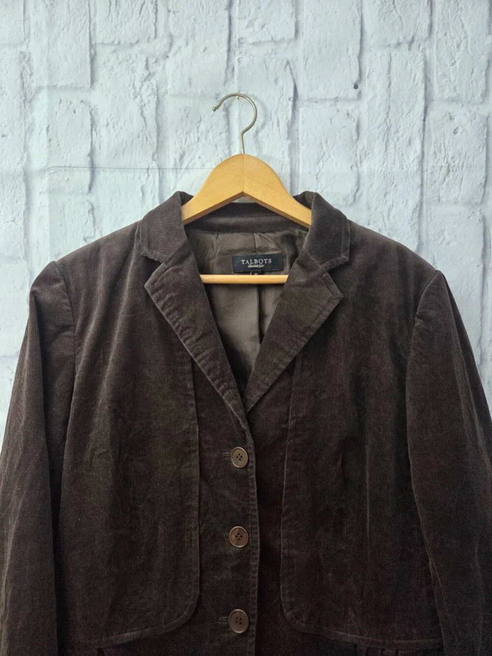 Talbots Size 12 Chocolate Brown Corduroy Triple Button Front Blazer Jacket